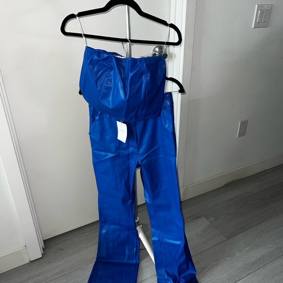 A.M.R.A the label matching set pants and tube top blue leather SO SEXY - Picture 4 of 12
